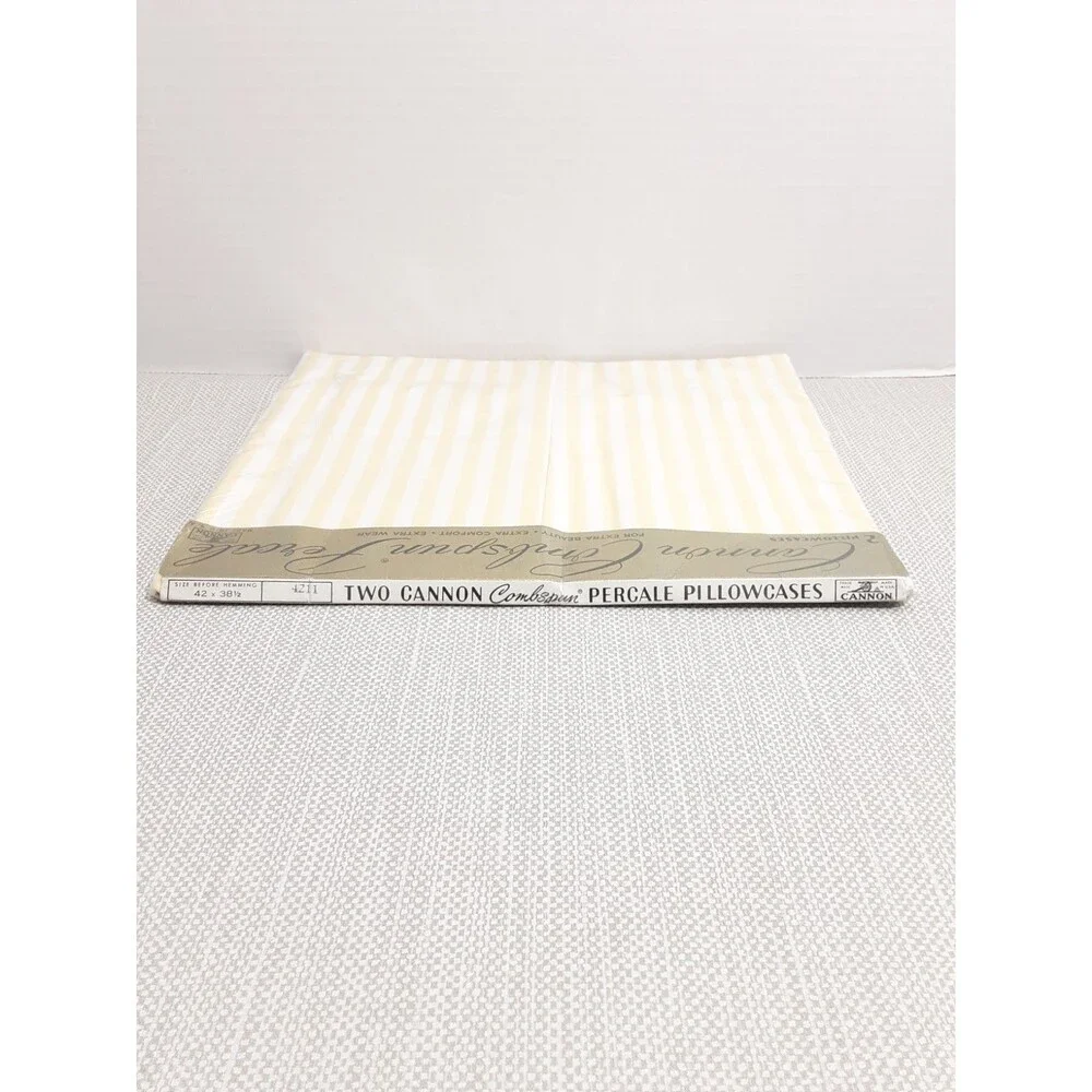 Vintage Cannon Combspun Percale Pillowcases Striped Standard 42x38.5 Before Hem